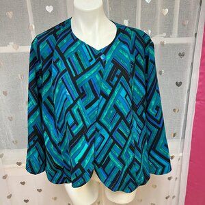 #156 Chico's Blue Black Geometric Dress Shirt Blouse Size 3 (16)